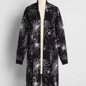 Modcloth Wonderful Webs We Weave Spooky Spiderweb Open Cardigan Sweater, XS